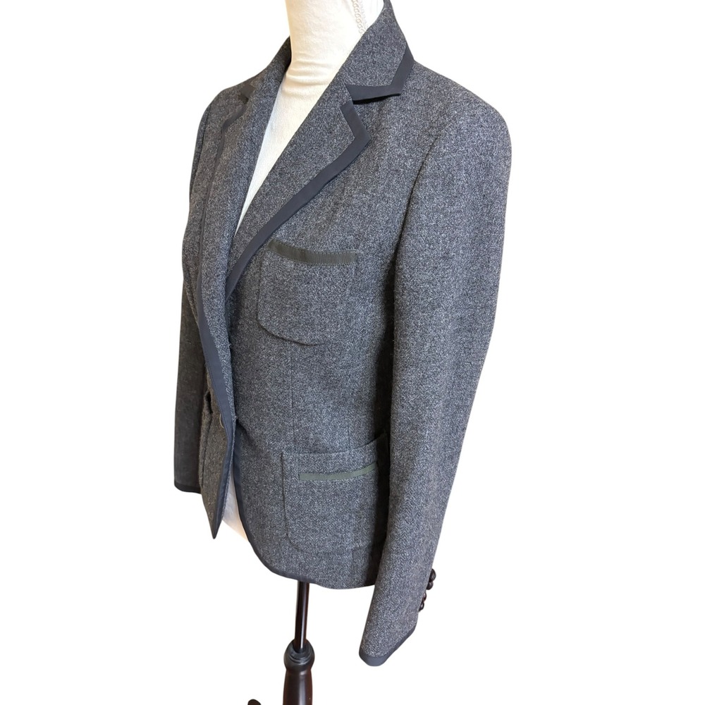 J. Crew 100% Grey Wool Professional 2 Button Contrast Trim Blazer Style 17375- 4 - Picture 7 of 11